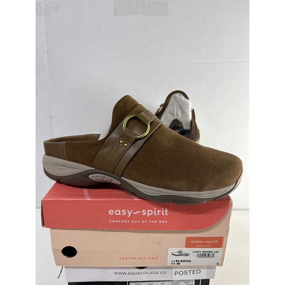 Easy Spirit Women's Eleena Brown Suede Leather Slide Mule Clogs Comfort 11 Wide